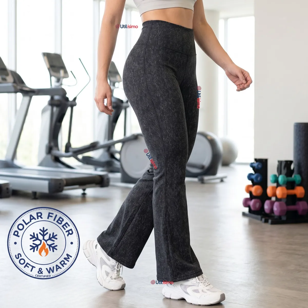 UTILISIMO - Calza Polar Con Chiporro Palazzo Mujer Elasticada Térmica Negro Jeans