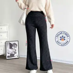 UTILISIMO - Calza Polar Con Chiporro Palazzo Mujer Elasticada Térmica Negro Jeans