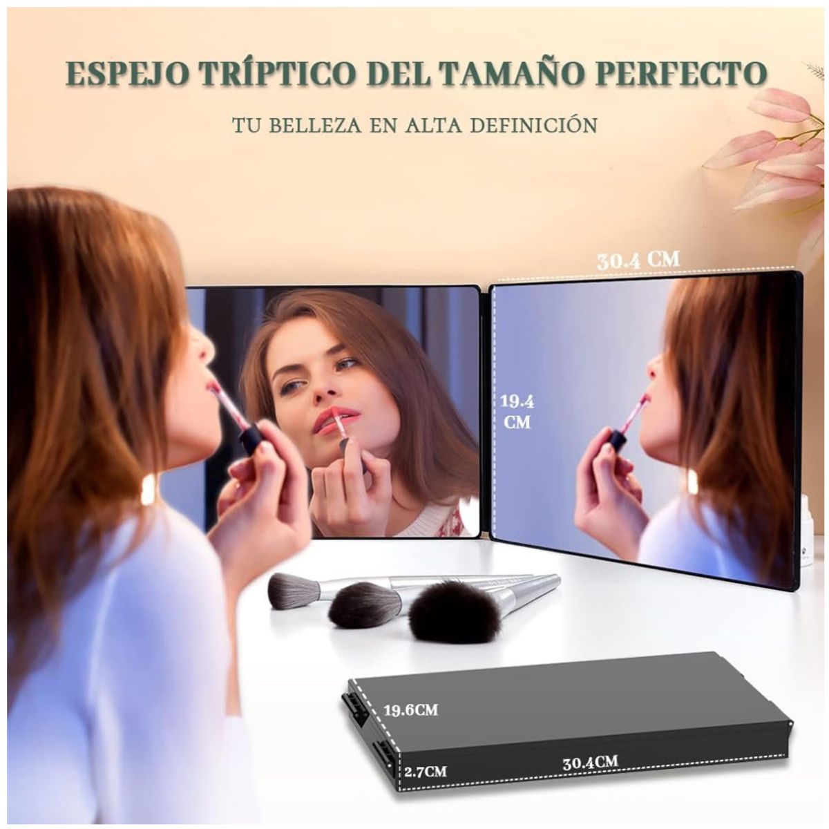 KUANGYE - Espejo De 3 Vías De Corte De Pelo Triple De 360° Con Ganchos Led