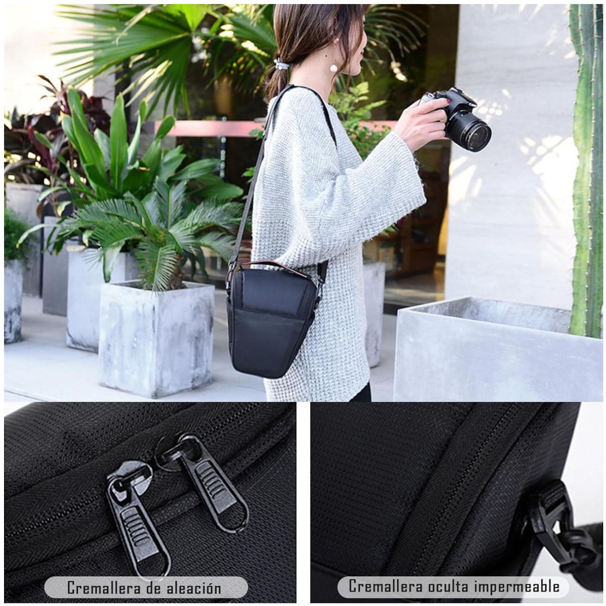 KUANGYE - Bolso Cámara Fotográfica Y Lente Dslr Canon Acolchado Negro