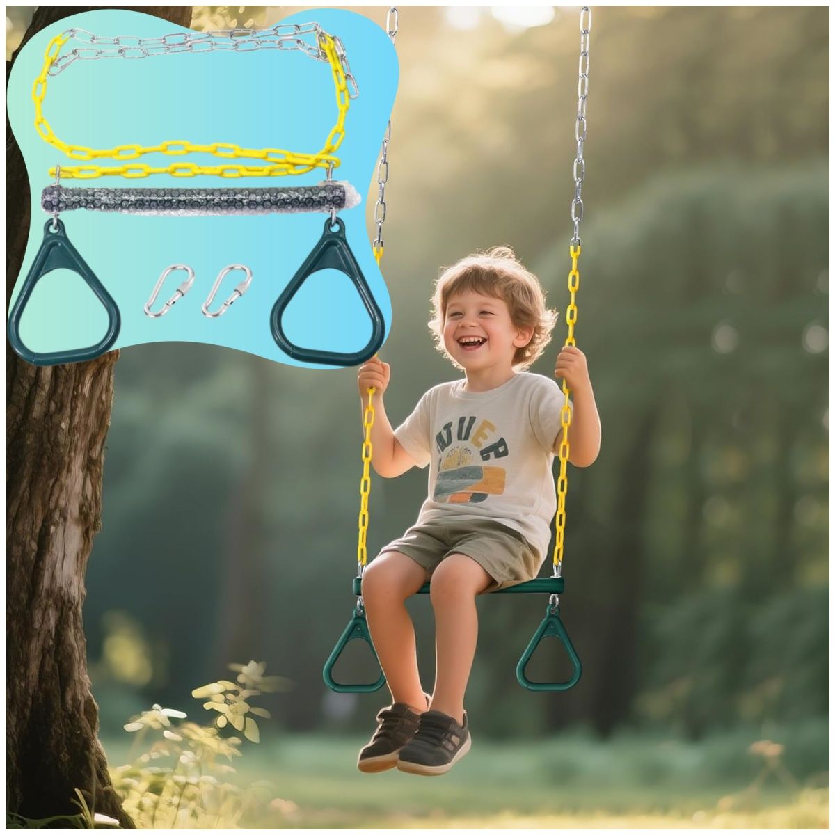 KUANGYE - Gym Rings Trapeze Swing Bar 45CM,Heavy Duty Chain 125CM Swing Set Accessories,Hasta 200 kg