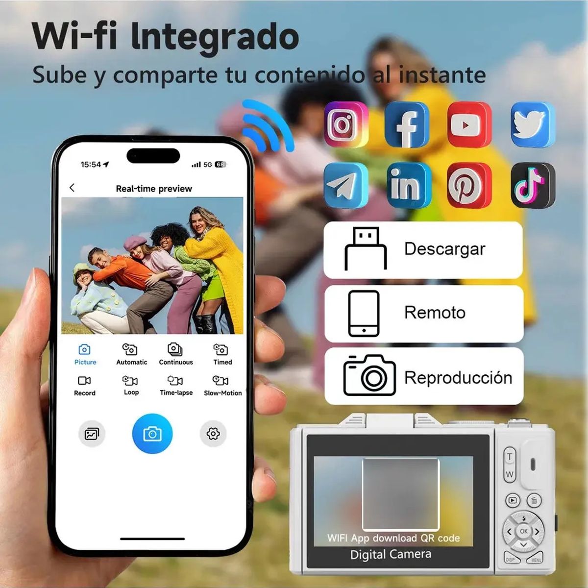 EVERSO - Cámara Digital 5k Portátil Pantalla Dual Con Luz De Relleno