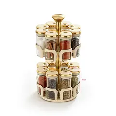 GENERICO - Especiero Giratorio 16 Frascos Vidrio Beige Dorado Organizador Cocina Lujo 2 Niveles
