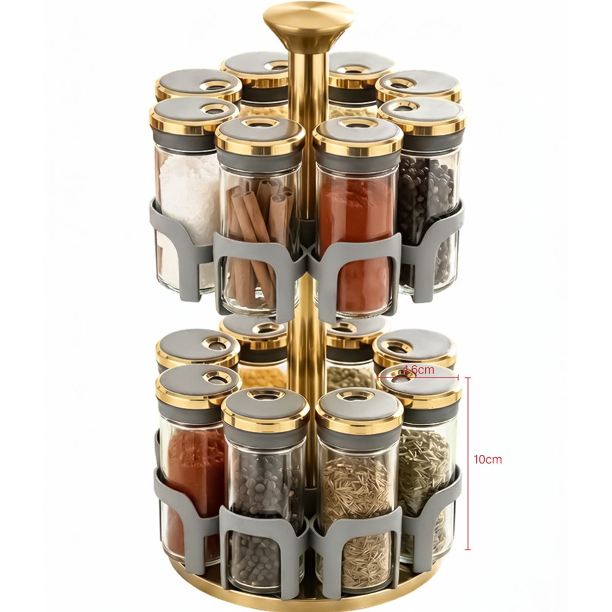 GENERICO - Especiero Giratorio 16 Frascos Vidrio Gris Dorado Cocina Organizador Moderno 2 Niveles
