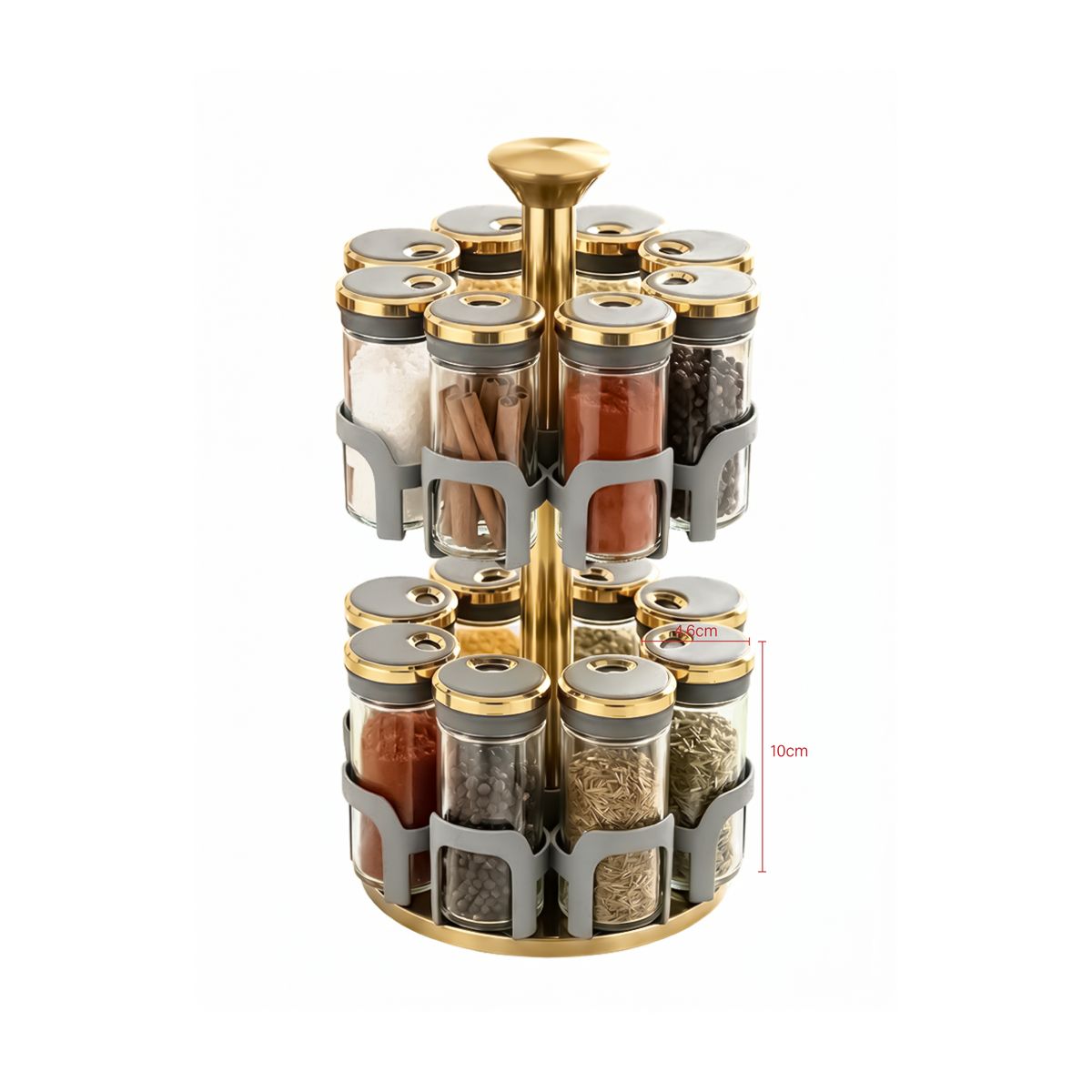 GENERICO - Especiero Giratorio 16 Frascos Vidrio Gris Dorado Cocina Organizador Moderno 2 Niveles