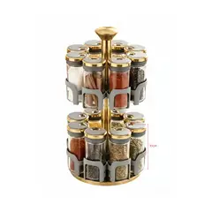 GENERICO - Especiero Giratorio 16 Frascos Vidrio Gris Dorado Cocina Organizador Moderno 2 Niveles