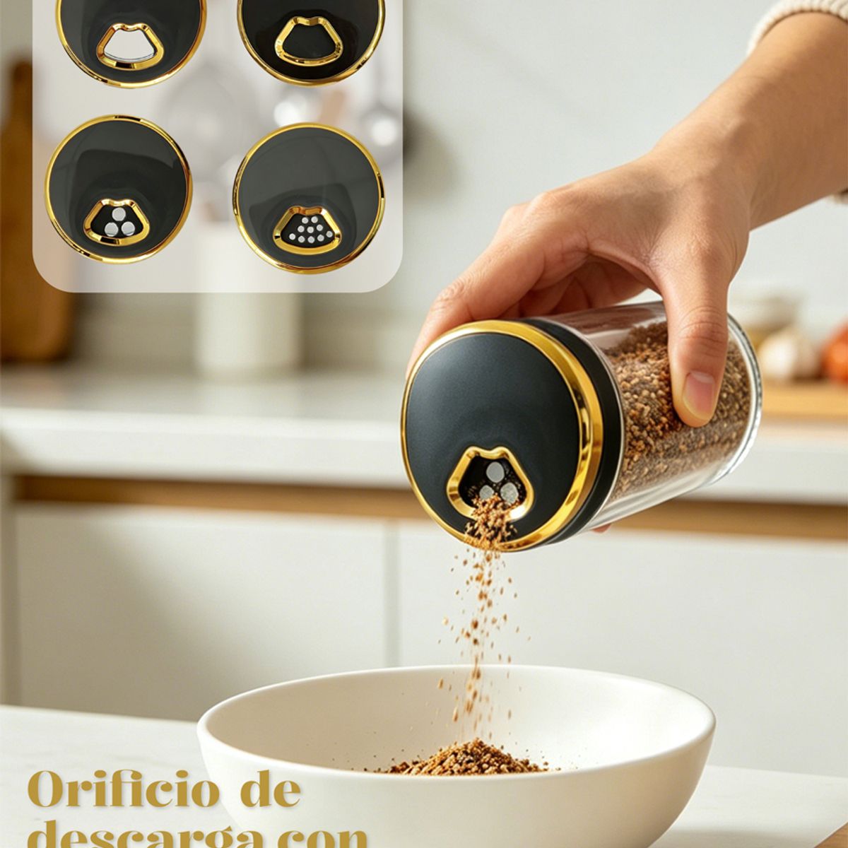 GENERICO - Especiero Giratorio 16 Frascos Vidrio Gris Dorado Cocina Organizador Moderno 2 Niveles