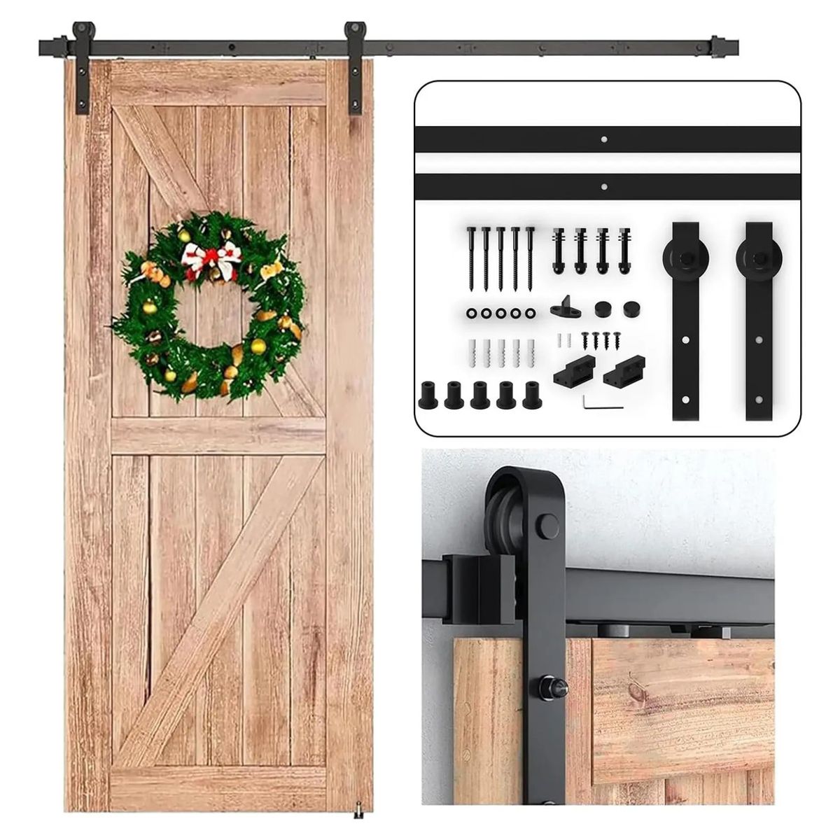 EVERSO - Kit Herraje Riel Corredera Granero 2m Para Colgar 1 Puerta