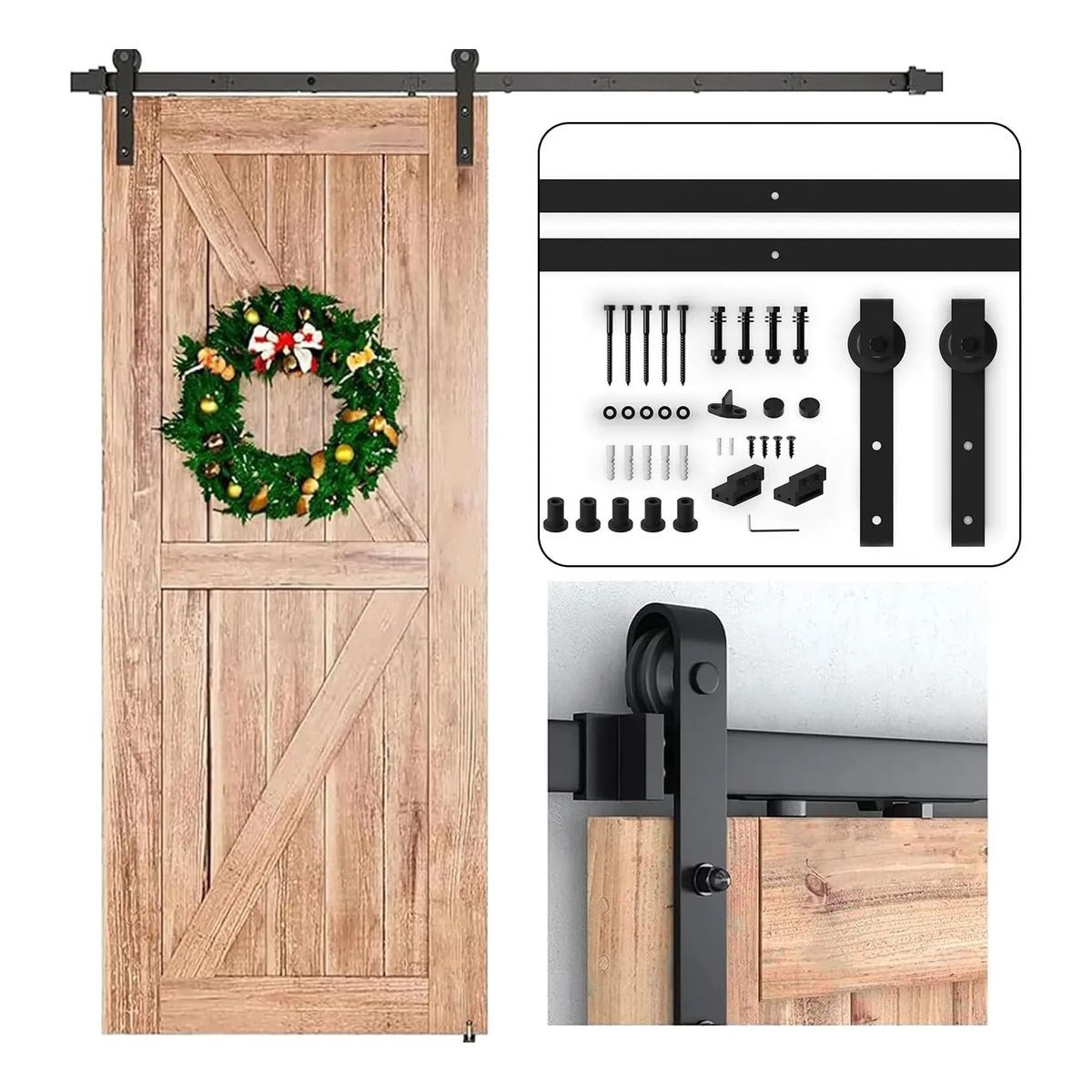 EVERSO - Kit Herraje Riel Corredera Granero 2m Para Colgar 1 Puerta