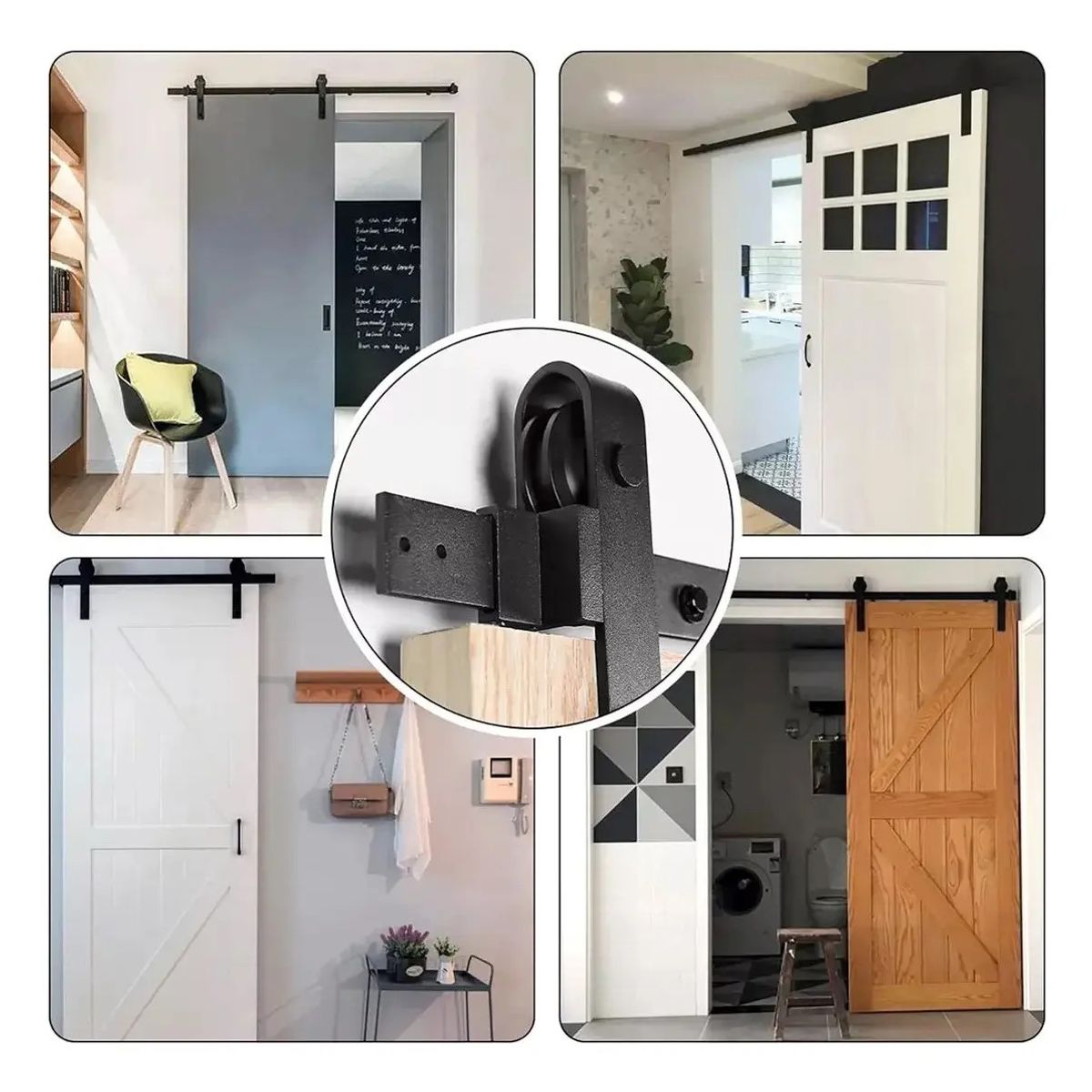 EVERSO - Kit Herraje Riel Corredera Granero 2m Para Colgar 1 Puerta