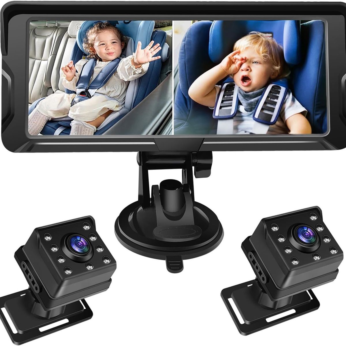 PUREPOWER - Doble Cámara Coche Bebé Asiento Trasero con Pantalla HD de 7 Pulgadas 1080p para Seguridad del Bebé