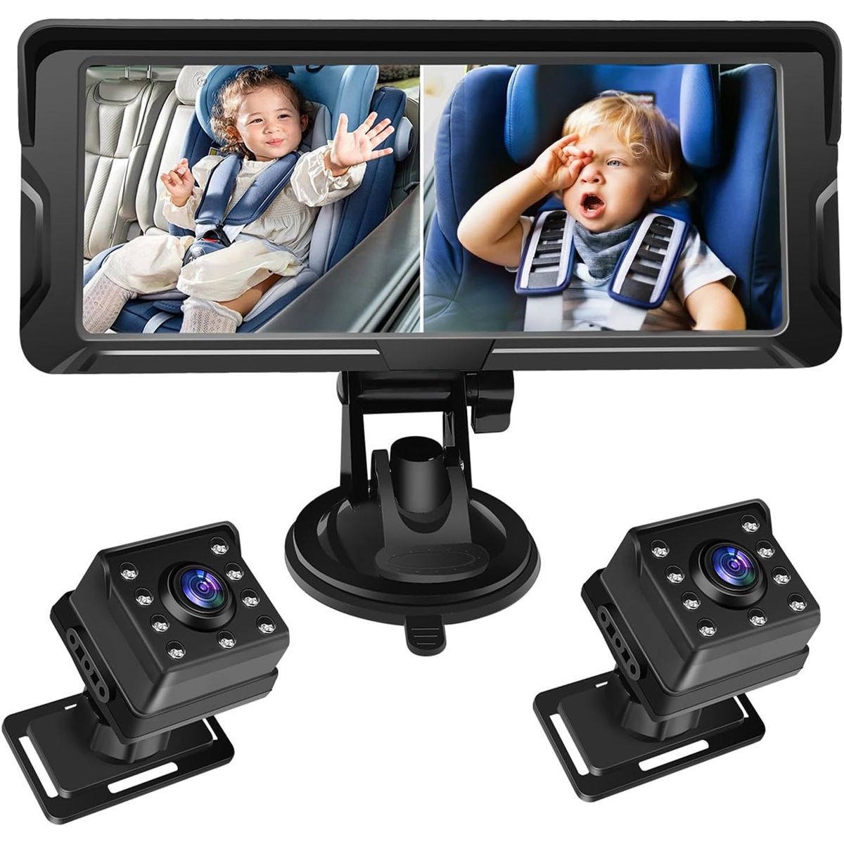 PUREPOWER - Doble Cámara Coche Bebé Asiento Trasero con Pantalla HD de 7 Pulgadas 1080p para Seguridad del Bebé