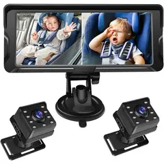 PUREPOWER - Doble Cámara Coche Bebé Asiento Trasero con Pantalla HD de 7 Pulgadas 1080p para Seguridad del Bebé