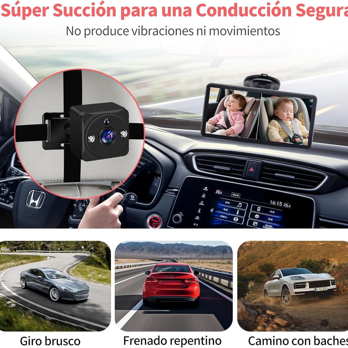 PUREPOWER - Doble Cámara Coche Bebé Asiento Trasero con Pantalla HD de 7 Pulgadas 1080p para Seguridad del Bebé