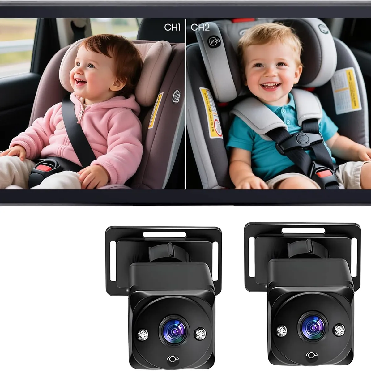 Doble Cámara Coche Bebé Asiento Trasero con HD1080P Visión Nocturna para Seguridad conducir, marca PUREPOWER - Foto Principal
