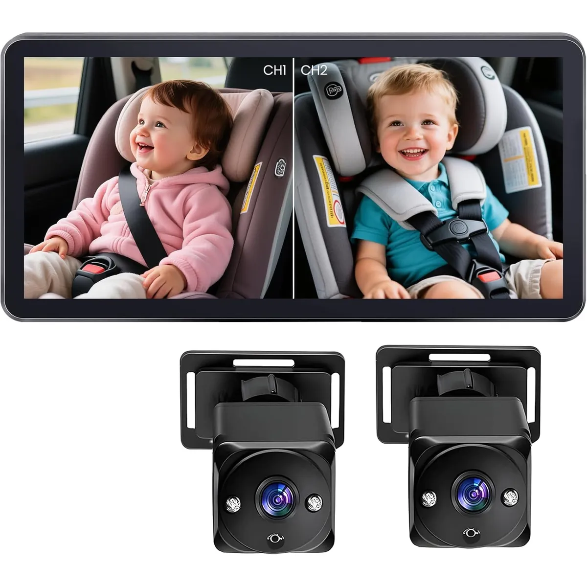 Doble Cámara Coche Bebé Asiento Trasero con HD1080P Visión Nocturna para Seguridad conducir, marca PUREPOWER - Foto Principal