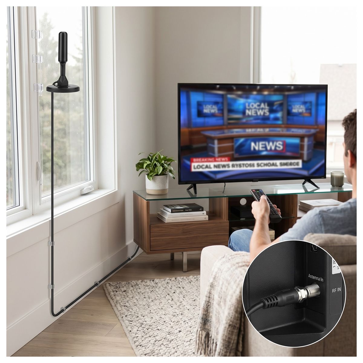 MALIK - Antena Digital HD para TV con Cable de Cobre 4-5m Coaxial