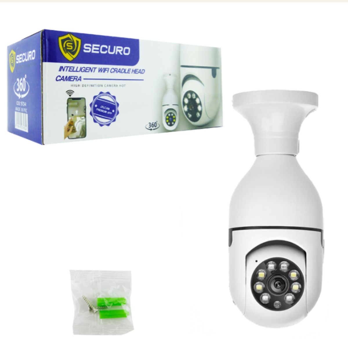 GENERICO - Cámara De Seguridad tipo ampolletas Wifi 1080 360 Visión Nocturna Impermeable