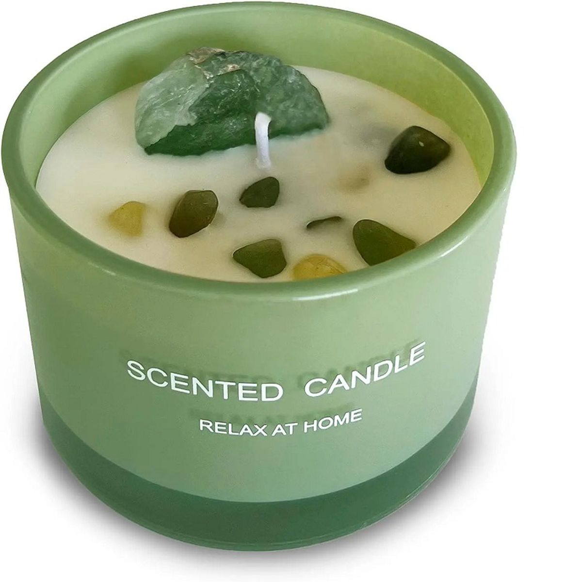 GENERICO - Velas Aromáticas Decorativas con Piedras y Cuarzos, color verde