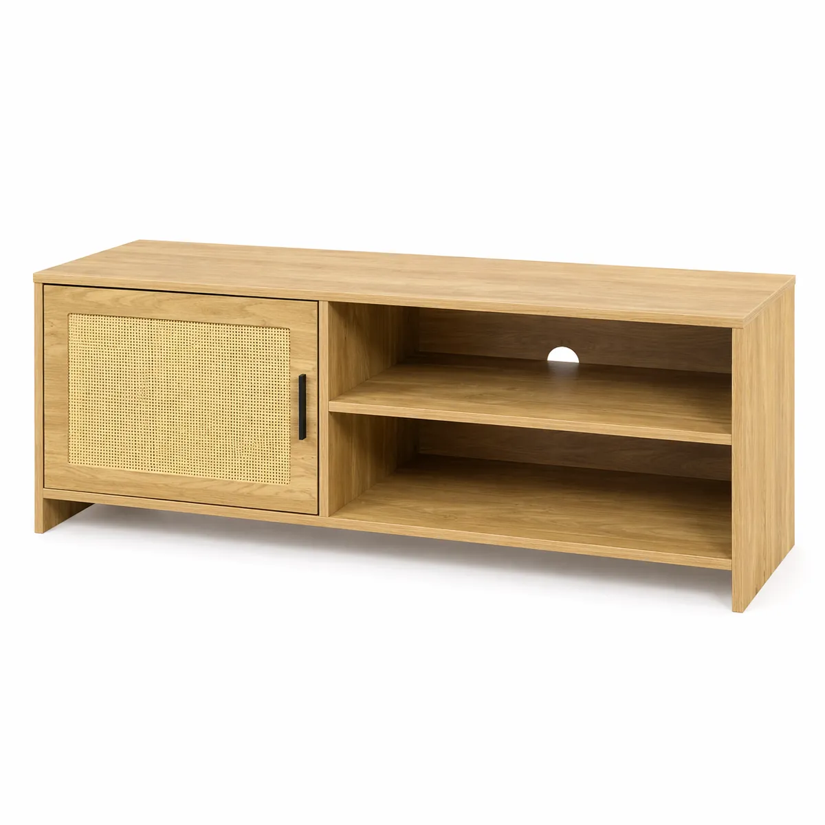 SPACE HOME - Rack De Tv Madera Natural Con Puerta Rattan 120 Cm