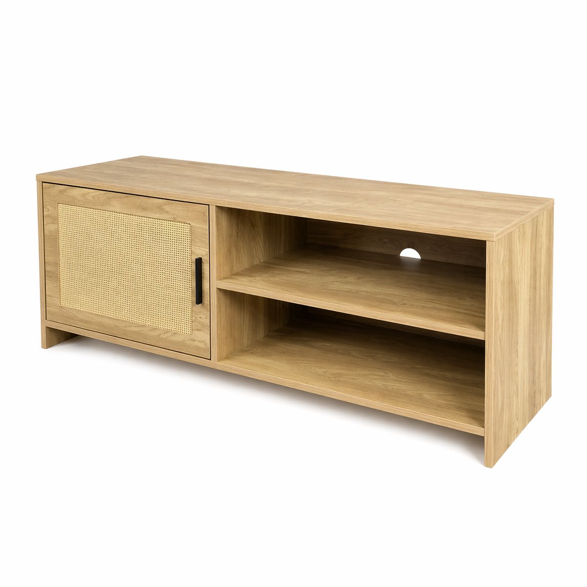 SPACE HOME - Rack De Tv Madera Natural Con Puerta Rattan 120 Cm