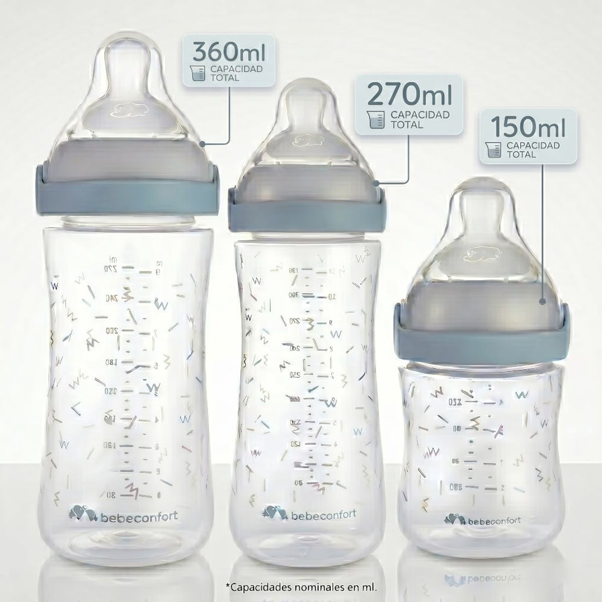 BEBE CONFORT - Pack 3 Mamaderas Bebe Confort Physio Air Confort 150/260/370ml
