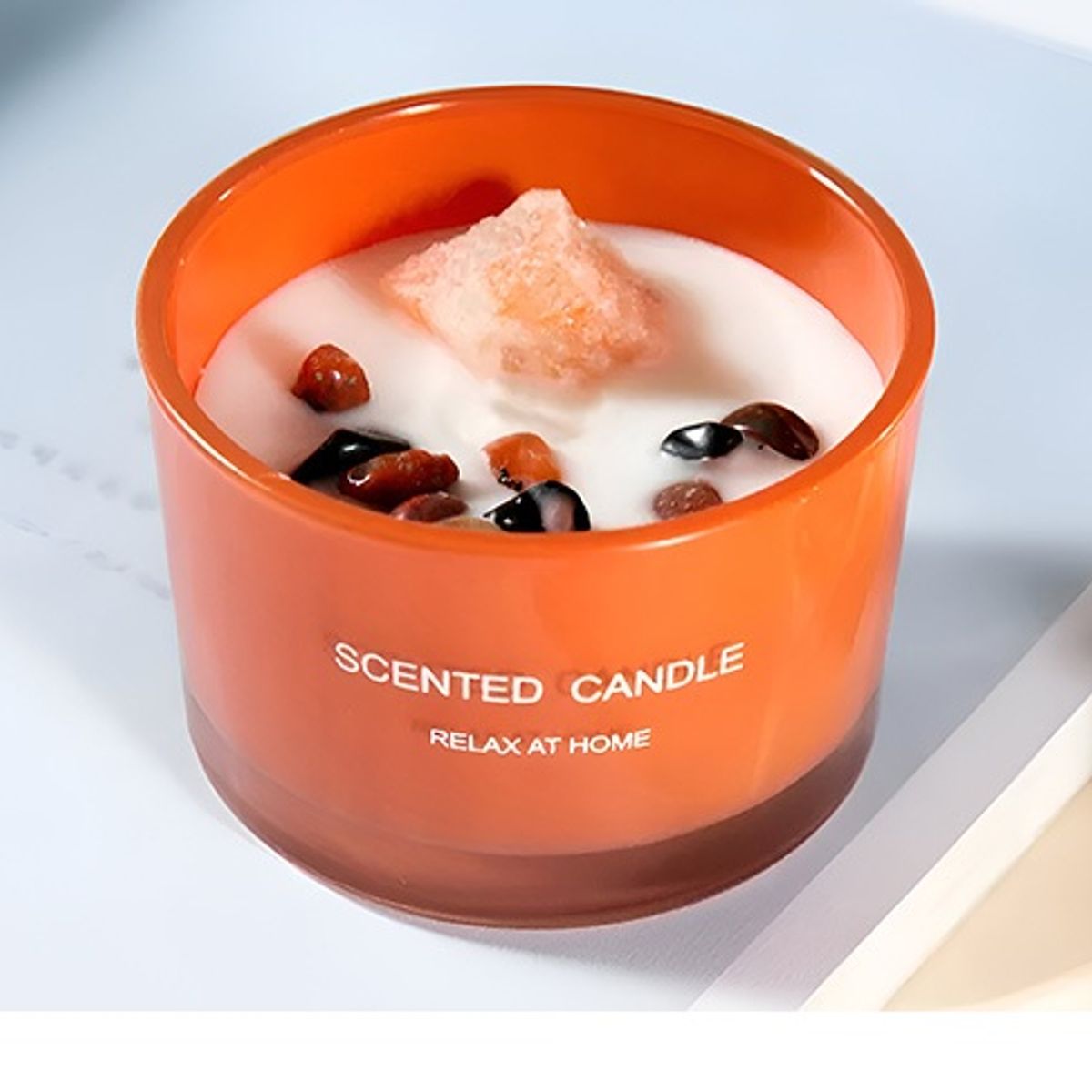 GENERICO - Velas Aromáticas Decorativas con Piedras y Cuarzos, Color Coral