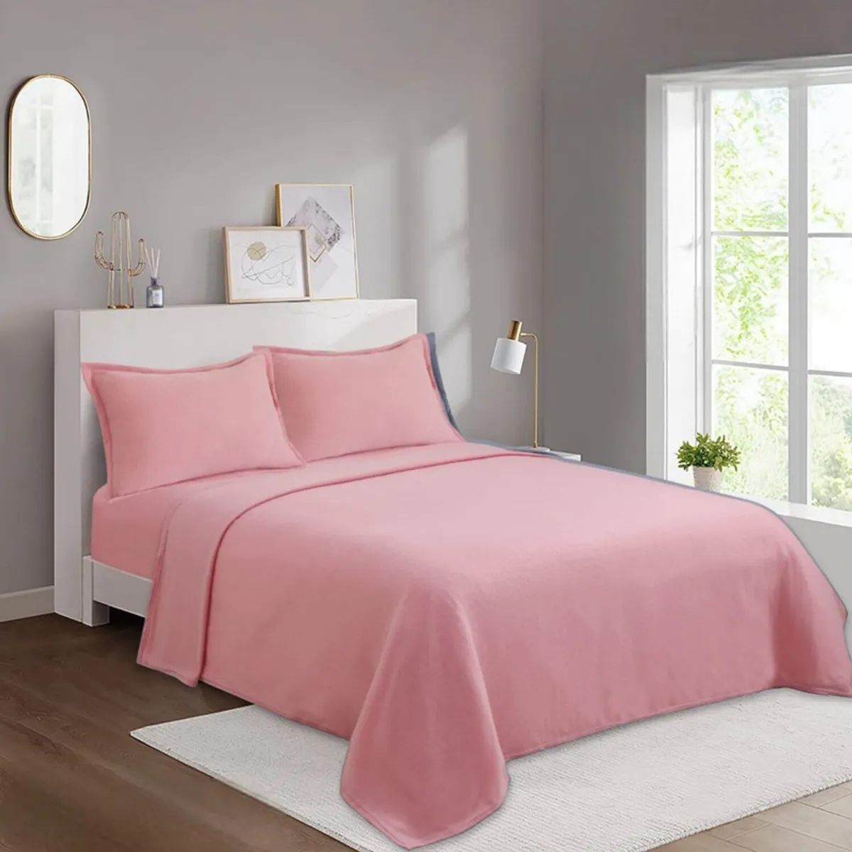 GENERICO - Set De Sabanas Termicas Polar Mas 1 De Almohada Funda 1.5 Plaza Rosado