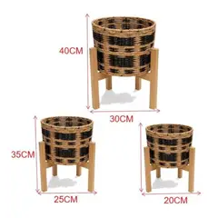 GENERICO - Set de 3 Maceteros Premium con Bases de Madera