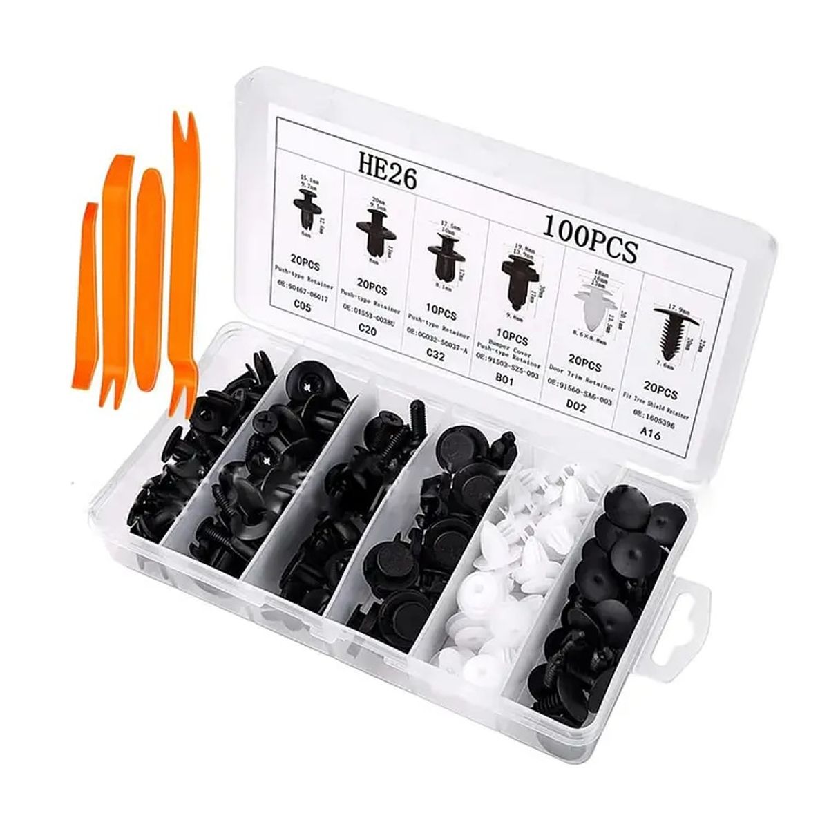 GENERICO - Clip Broche Automotriz Reparación 100 piezas mas Herramientas