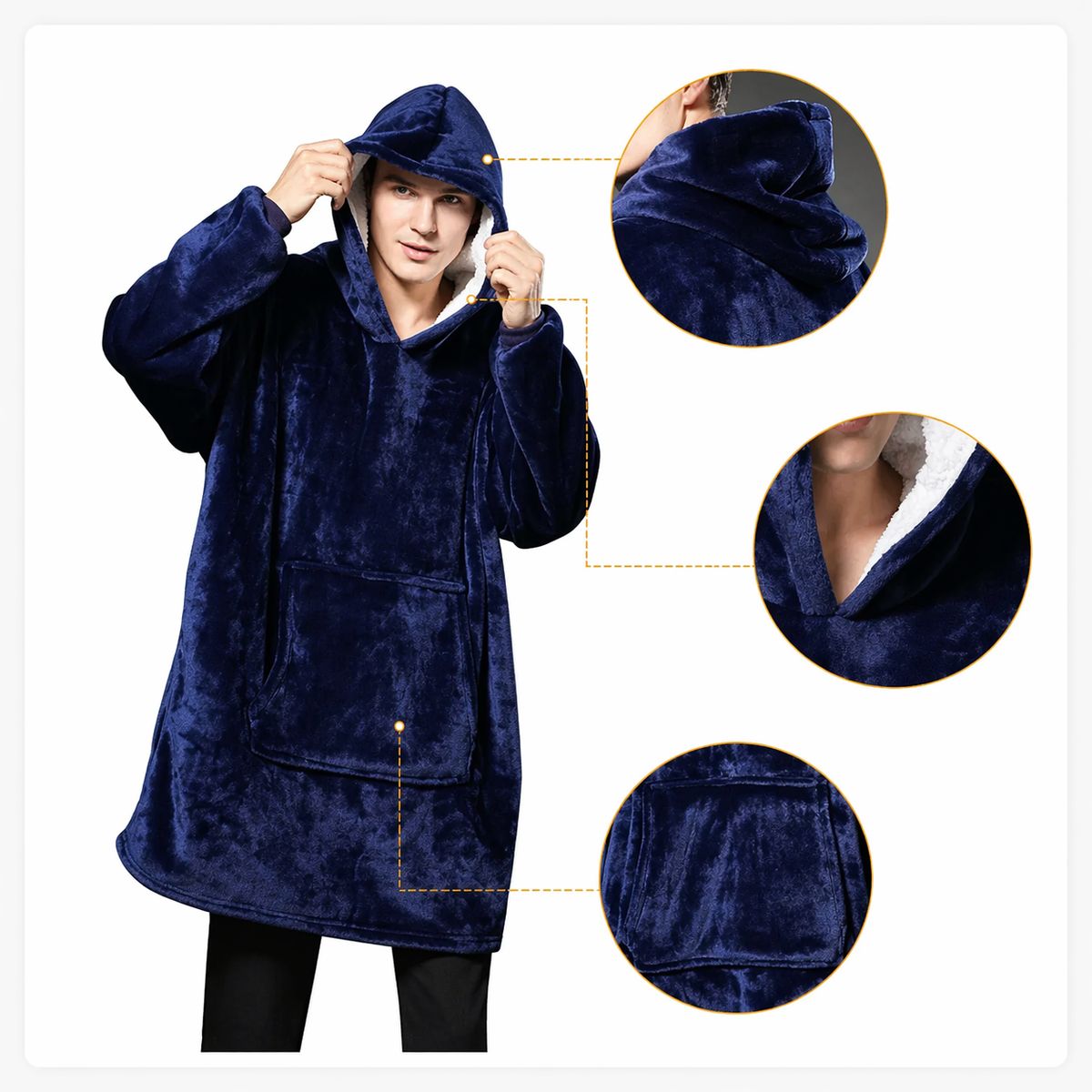 MOVI - Polerón Sherpa AZUL Con Capucha, Talla Única, Unisex.