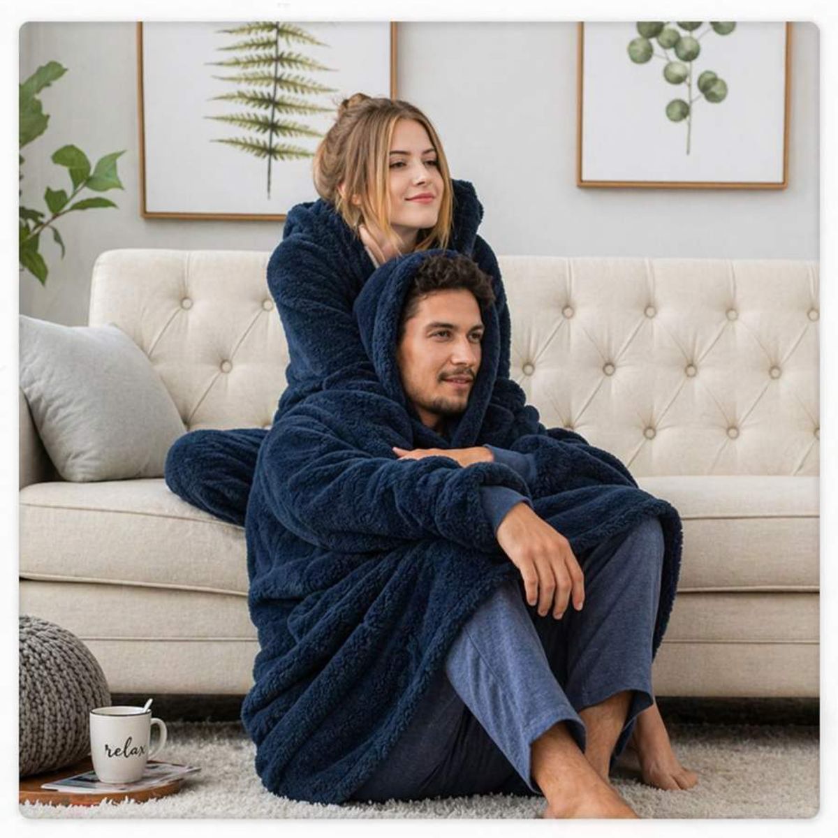 MOVI - Polerón Sherpa AZUL Con Capucha, Talla Única, Unisex.