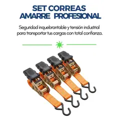GENERICO - Set 4 Correas de Amarre con Trinquete (5m x 25mm) - Máxima Seguridad 350/700kg
