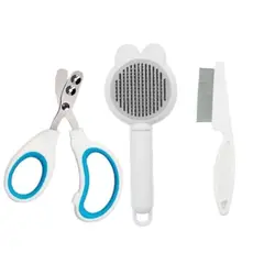 SUKEA - Kit De Aseo Para Mascotas Con Cepillo, Cortaúñas Y Peine Gris