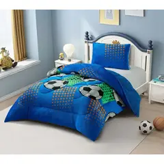 GENERICO - COBERTOR POLAR CON CHIPORRO DISEÑO AZUL BALON FUTBOL 1.5 PLAZAS TF-YH46