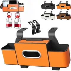 GENERICO - ORGANIZADOR DE ASIENTO TRASERO 3 EN 1 PORTAVASOS CUBO DE BASURA NARANJA