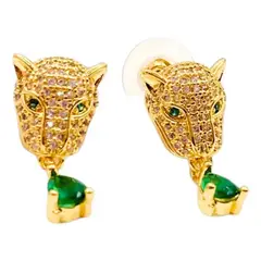 GENERICO - Aros Apegados Cabeza Leopardo, Chapados En Oro Y Circonita Dorado