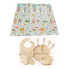 GENERICO - Pack Bebé Alfombra Plegable Y Set Alimentación Silicona Beige