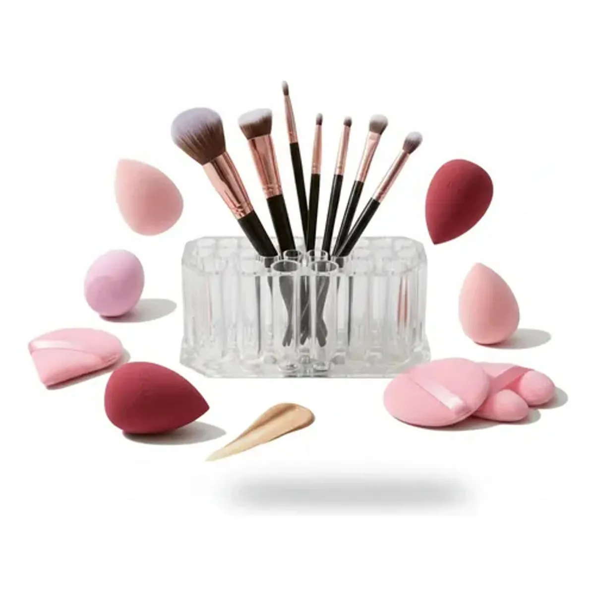 GENERICO - Kit Maquillaje Completo Brochas Esponjas Y Organizador Nordvik