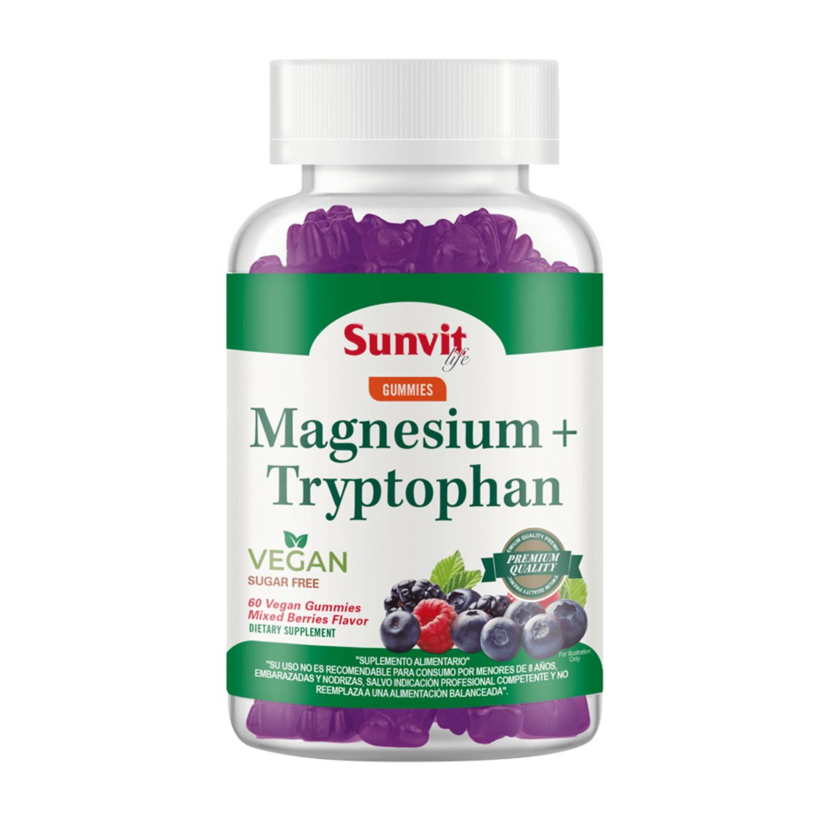 SUNVIT - Gomitas Magnesio + Triptófano, Berries 60 Vegan Gummies, SVL