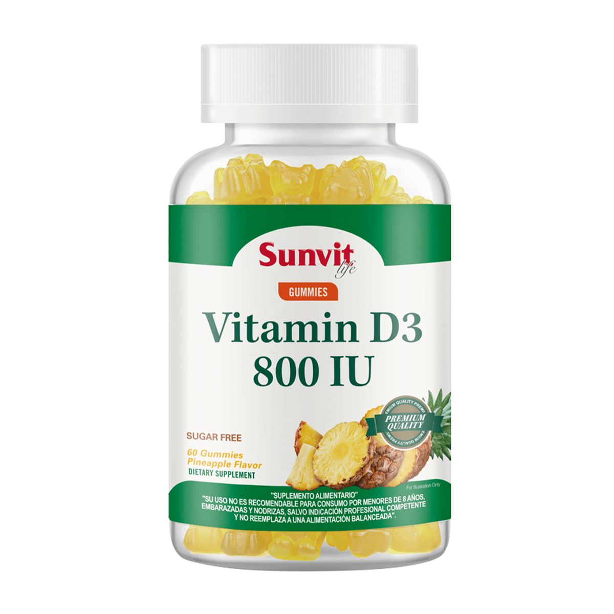 SUNVIT - Gomitas Vitamina D3 800UI, Piña 60 Gummies, SVL