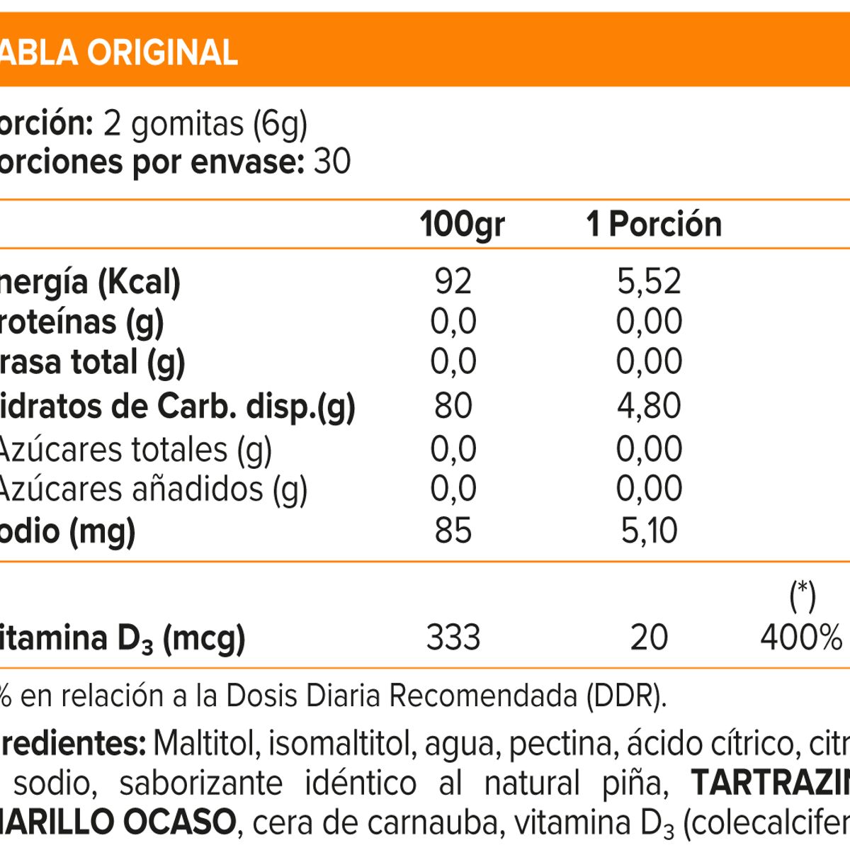 SUNVIT - Gomitas Vitamina D3 800UI, Piña 60 Gummies, SVL