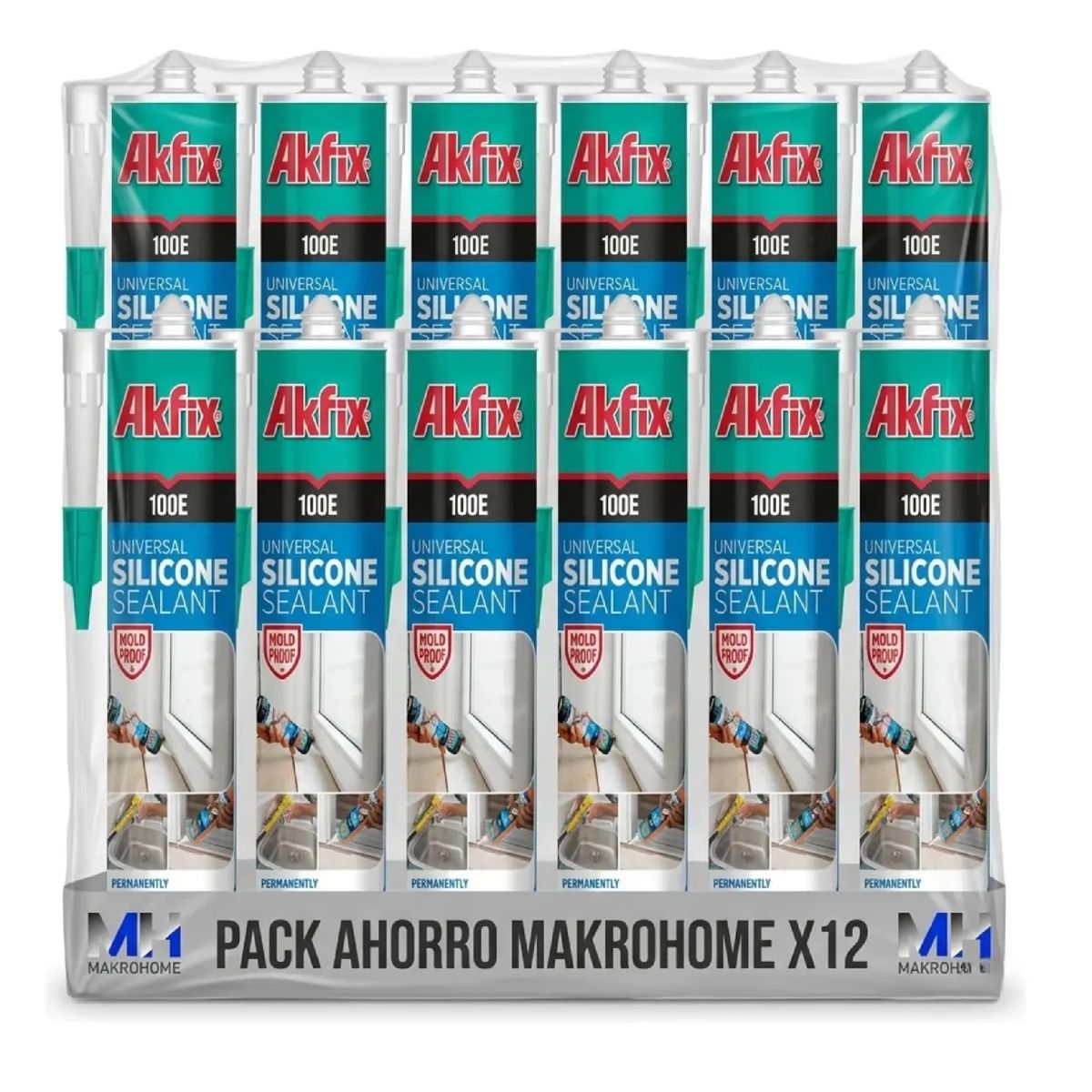 AKFIX - 12 Unid Silicona Blanca Anti-hongos Akfix 100e Profesional