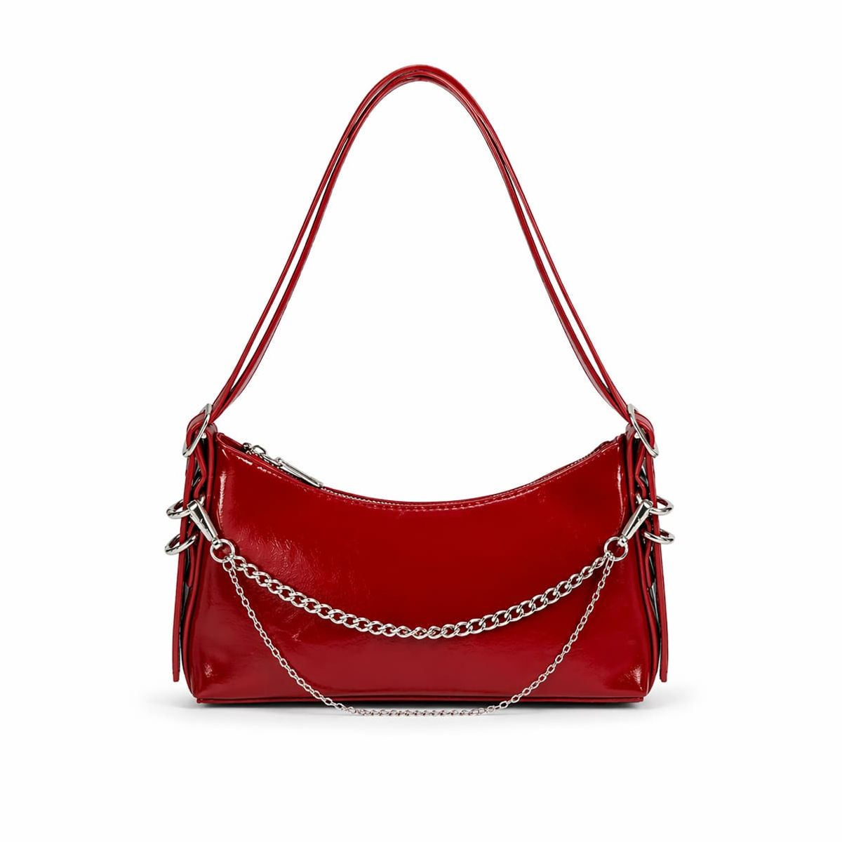 GENERICO - CARTERA HOMBRO O BANDOLERA CON CADENAS ROJA 27X13X6