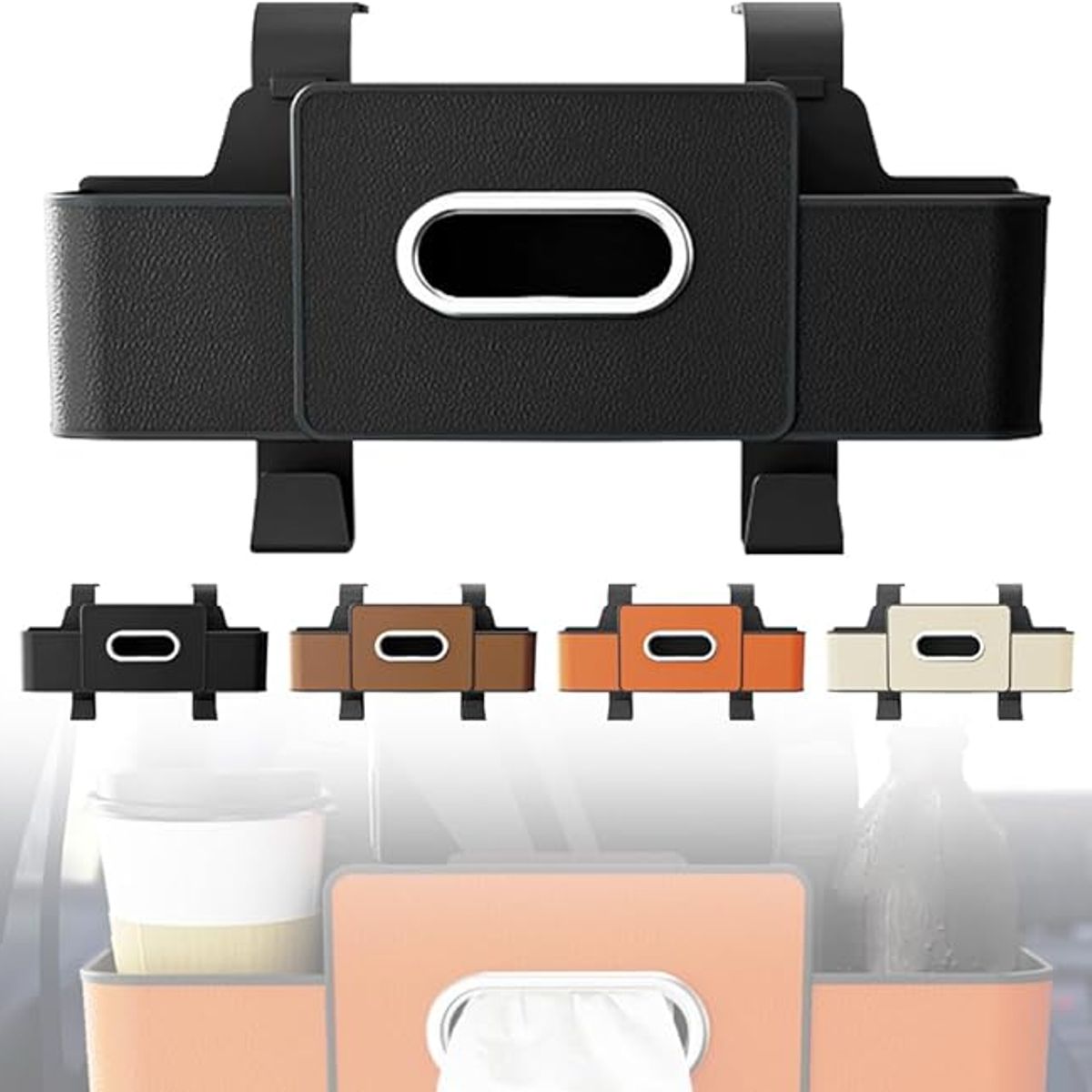 GENERICO - ORGANIZADOR DE ASIENTO TRASERO 3 EN 1 PORTAVASOS CUBO DE BASURA NEGRO