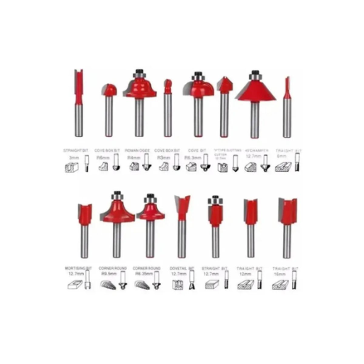 GENERICO - Brocas Fresas Madera Router 15 Pcs 6.35mm 1/4