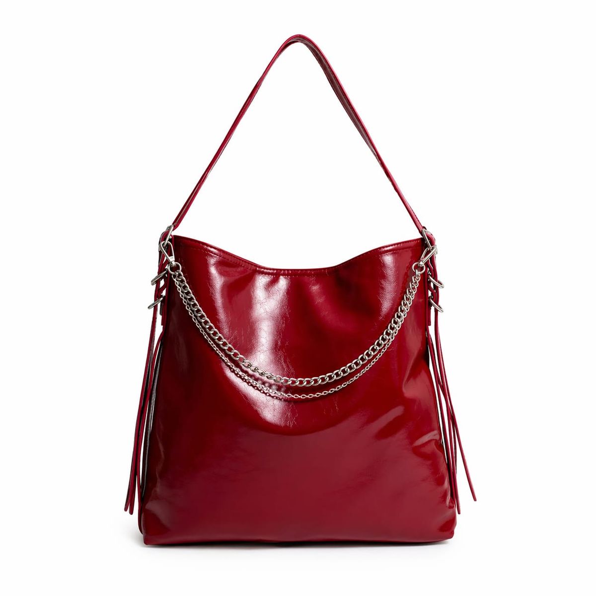 GENERICO - CARTERA ELEGANCE ROJO CON DETALLE DE CADENAS 39X24X9 CM