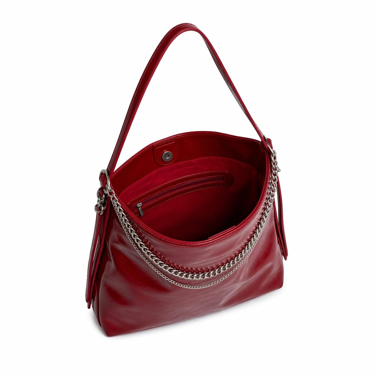 GENERICO - CARTERA ELEGANCE ROJO CON DETALLE DE CADENAS 39X24X9 CM