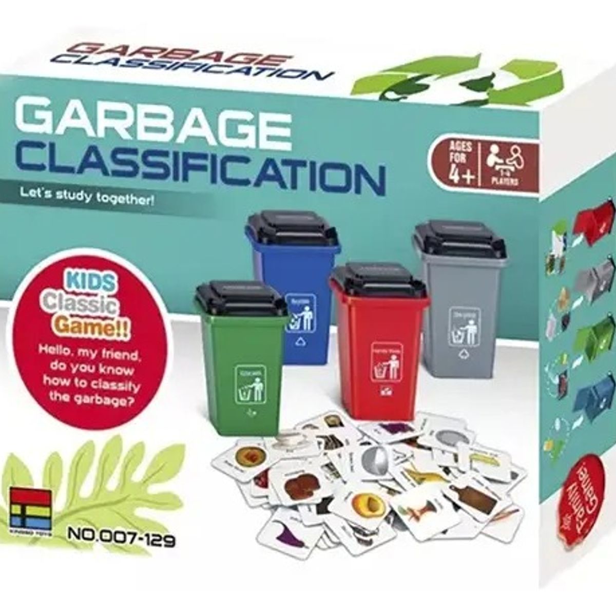 GENERICO - Juego Educativo Clasificación De Basura Con 4 Botes Tarjetas