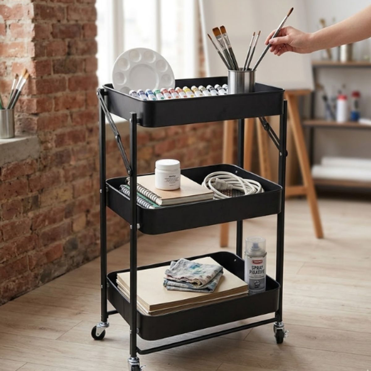 GENERICO - Carrito Plegable Multiuso Con Ruedas Negro